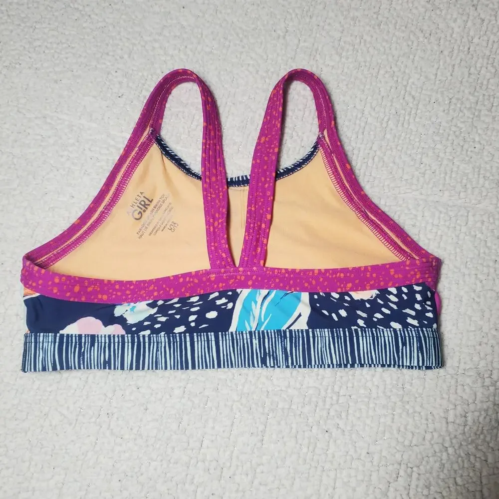Athleta Girl Paradise Splash Bikini Swim Top Girls Size L /12 Purple Blue Floral